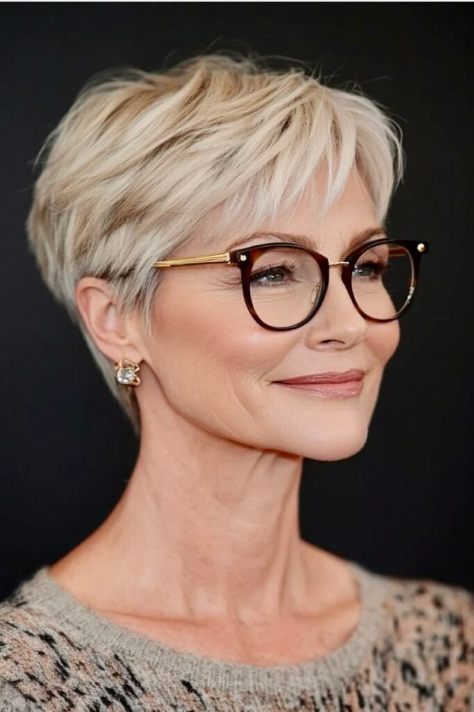 Channeled Platinum Blonde Pixie with Soft Texturized Layers