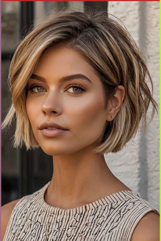 Chic Layered Bob with Face-Framing Blonde Highlights