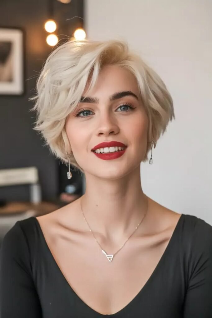 Chic Platinum Blonde Bob with Deep Side Part