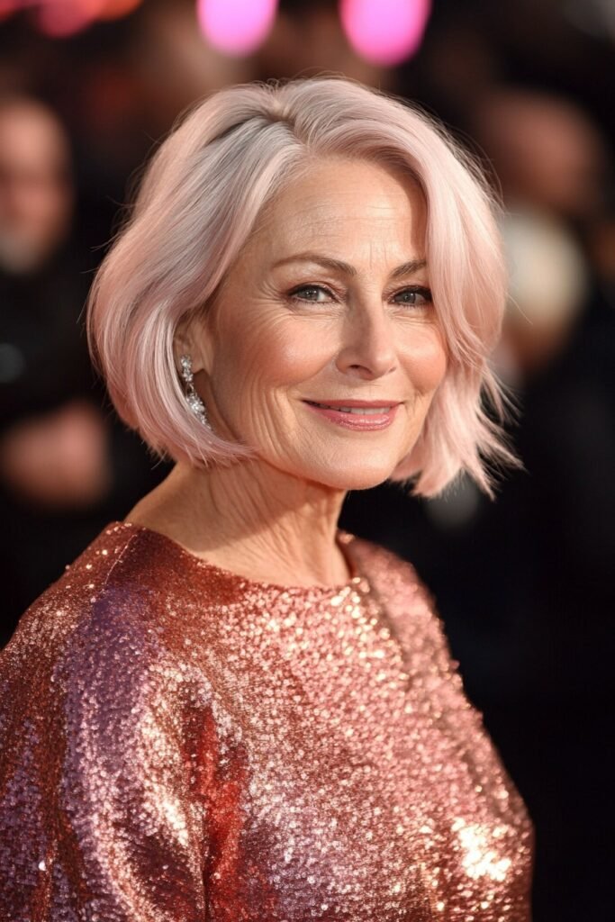 Chin-Length Textured Bob with Subtle Pink Tones