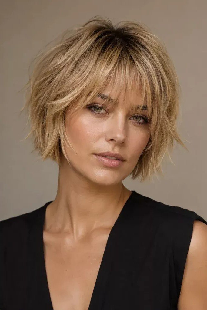 Choppy Blonde Bob with Textured Bangs