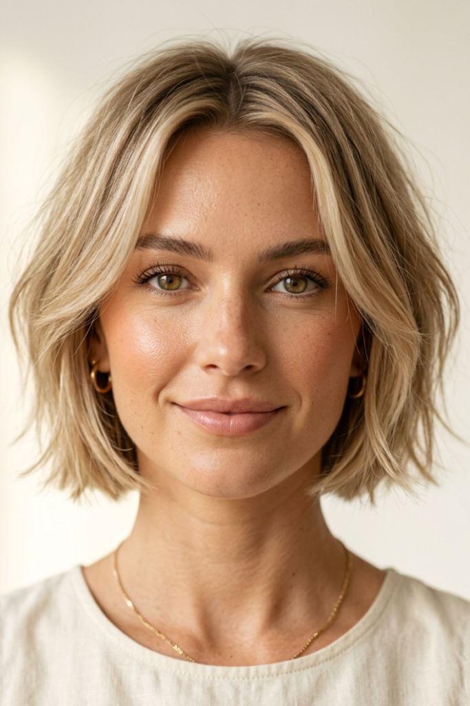 Choppy Bob with Center-Parted Face-Framing Highlights
