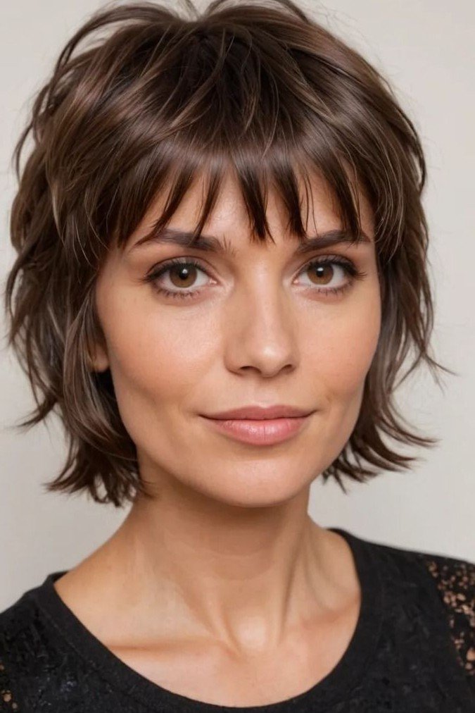 Choppy Brown Bob with Piece-y Fringe