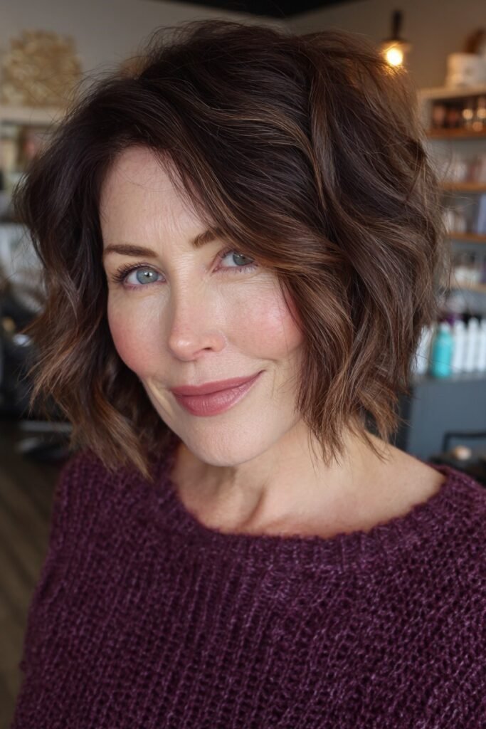 Choppy Brown Bob with Soft Waves