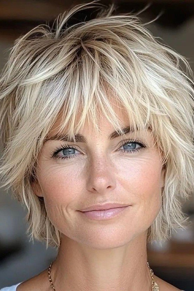 Choppy Layered Shag Haircut with Blonde Balayage