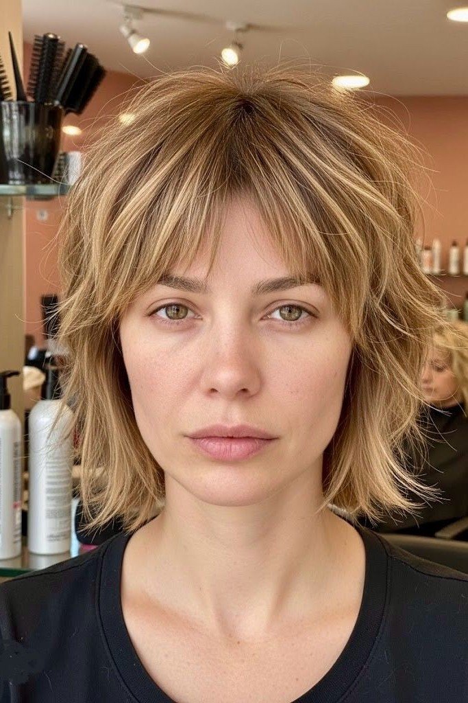 Choppy Layered Shag with Full Bangs