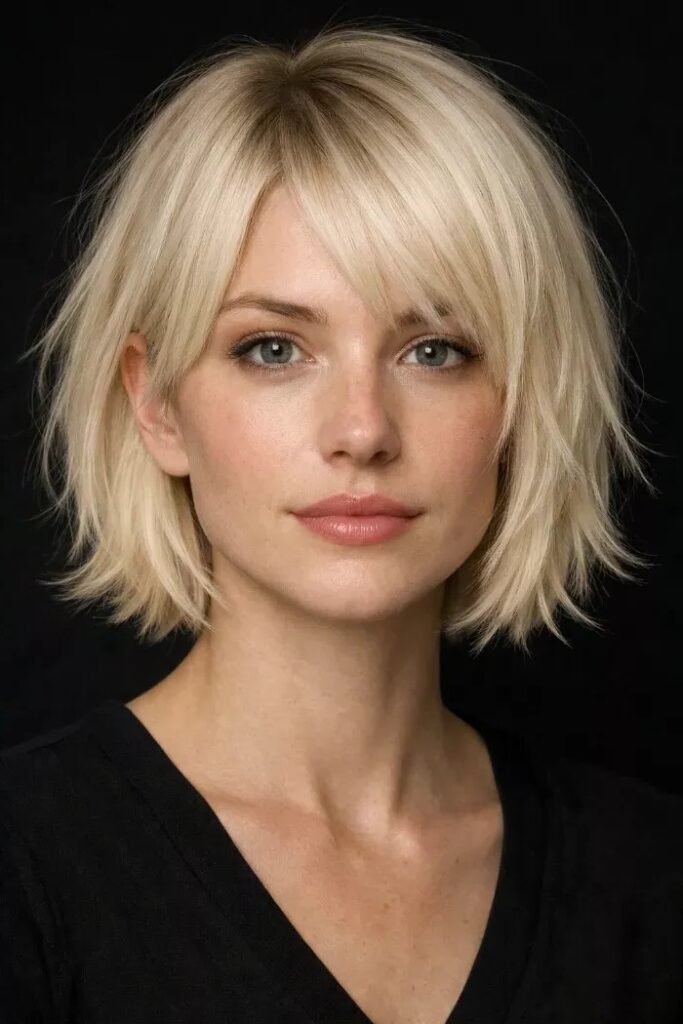 Choppy Shaggy Bob with Side-Swept Fringe