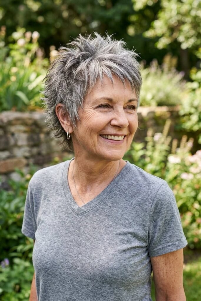 Choppy Silver Pixie with Layered Crown