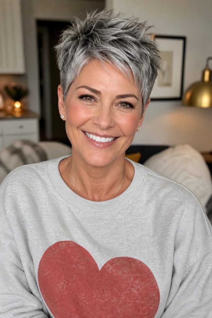 Choppy Spiky Pixie Cut with Salt-and-Pepper Hues