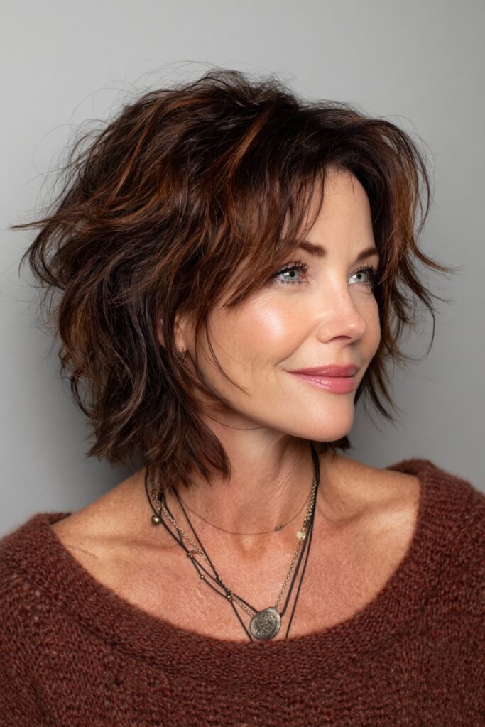Choppy Textured Bob with Layered Bangs