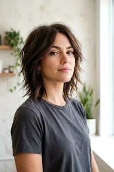 Choppy Textured Dark Brown Shag Bob