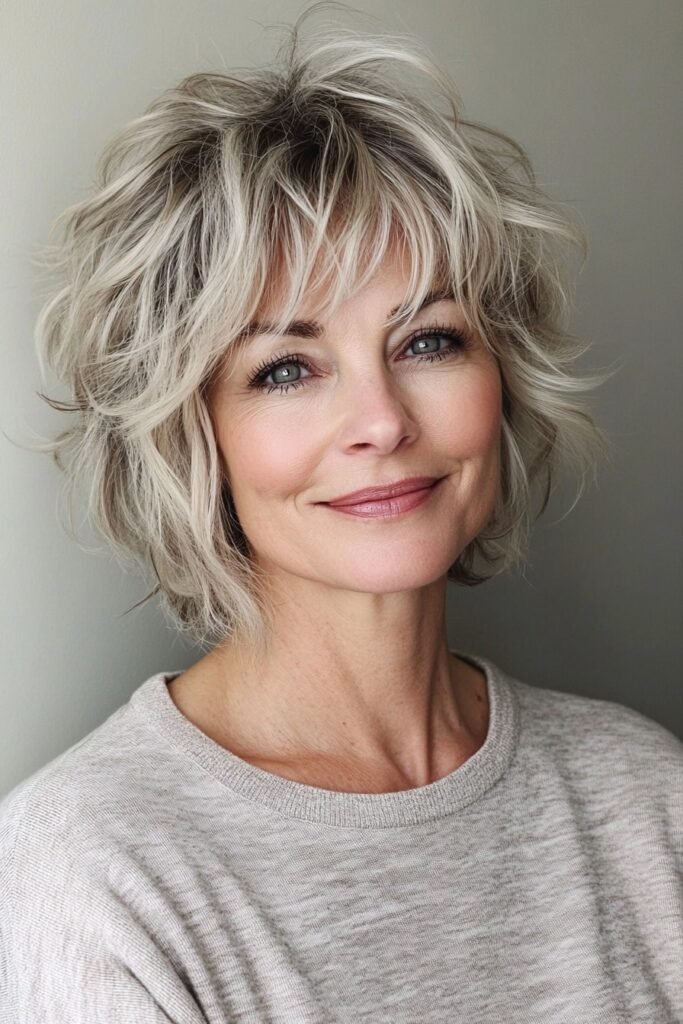 Choppy Textured Shaggy Bob with Wispy Bangs