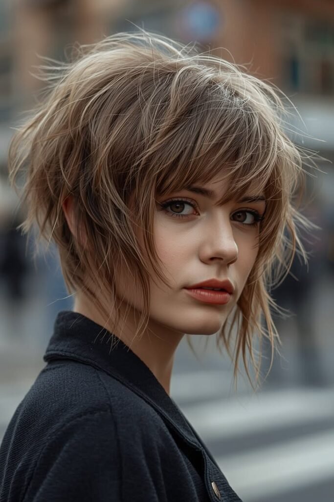 Choppy Textured Wolf with Side-Swept Bangs