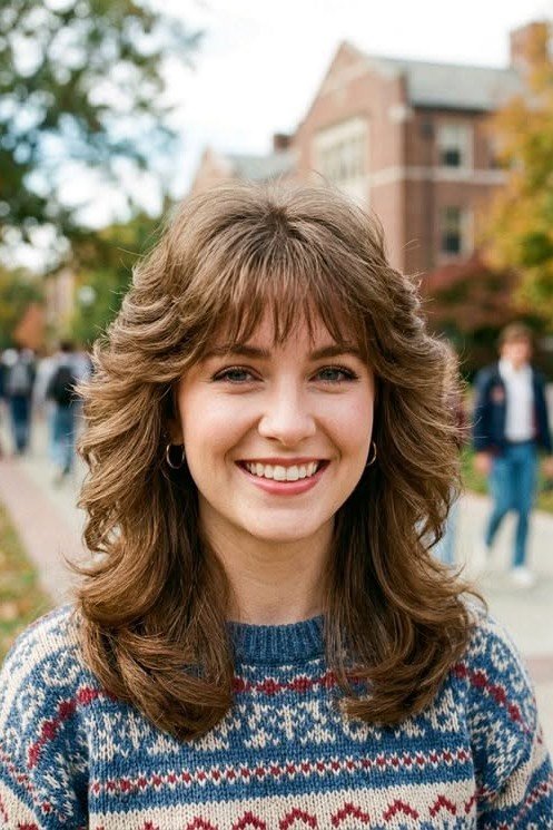 Classic 80s Voluminous Layered Cut with Bangs