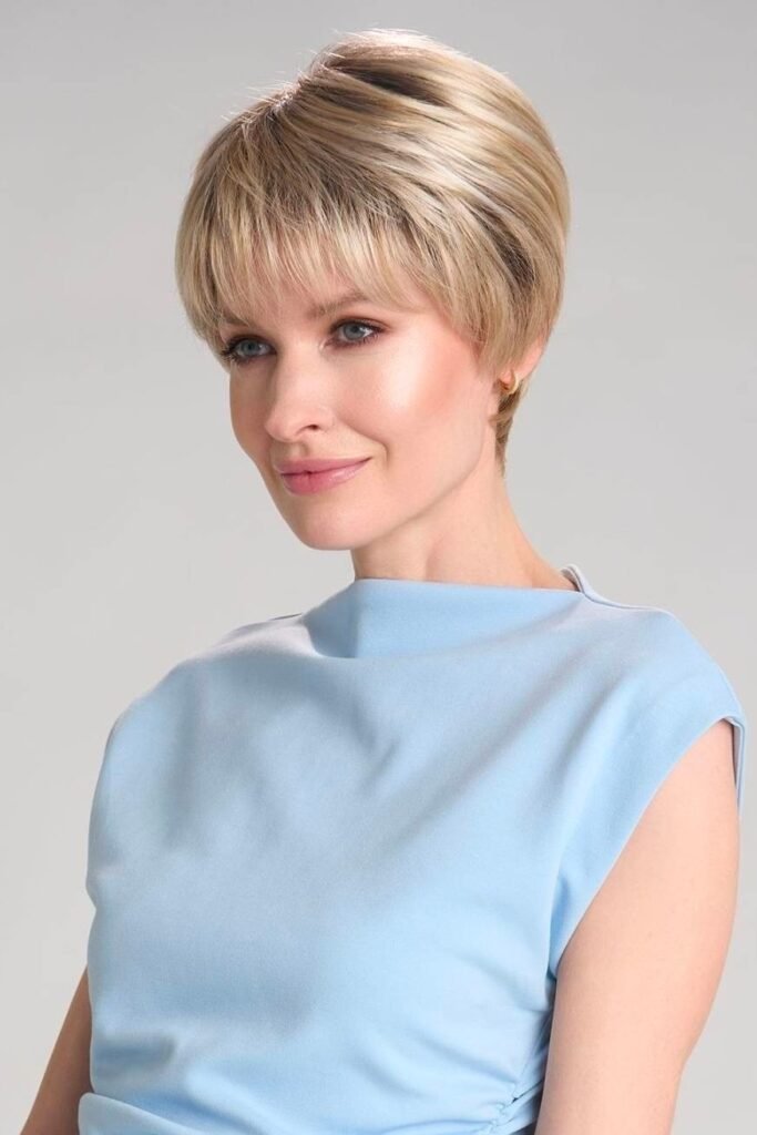 Classic Blonde Pixie Cut with Straight Fringe