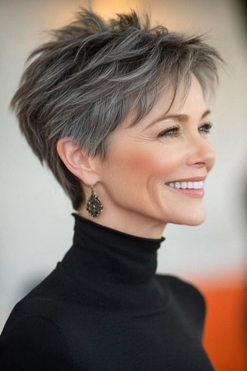 Classic Dark Gray Pixie Cut with Soft Layering