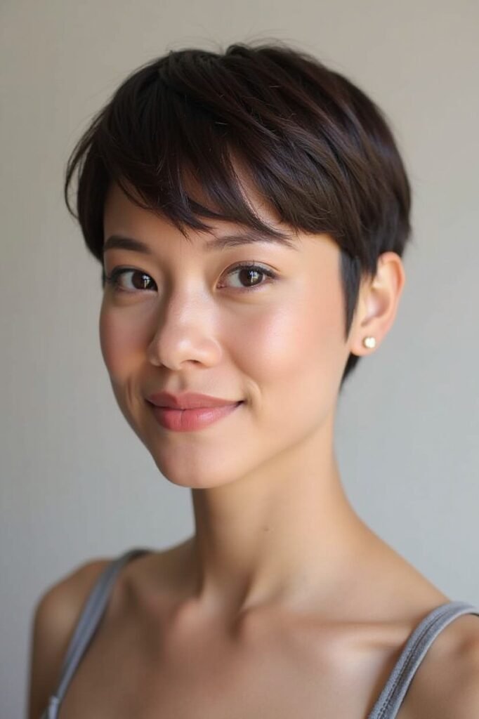 Classic Dark Pixie Cut with Soft Bangs