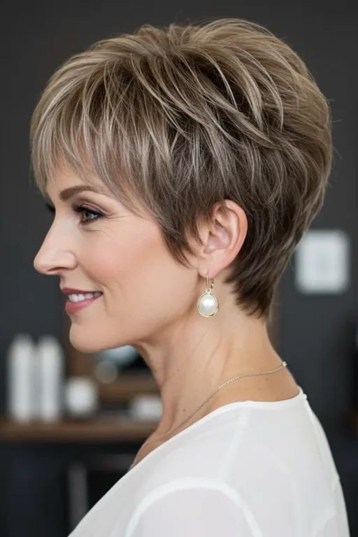 Classic Layered Blonde Pixie Bob with Fine Highlights