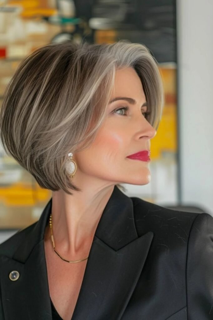 Classic Layered Bob with Silver and Gray Tones