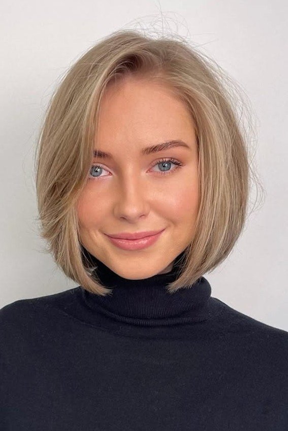 Classic Rounded Blonde Bob with Side Sweep