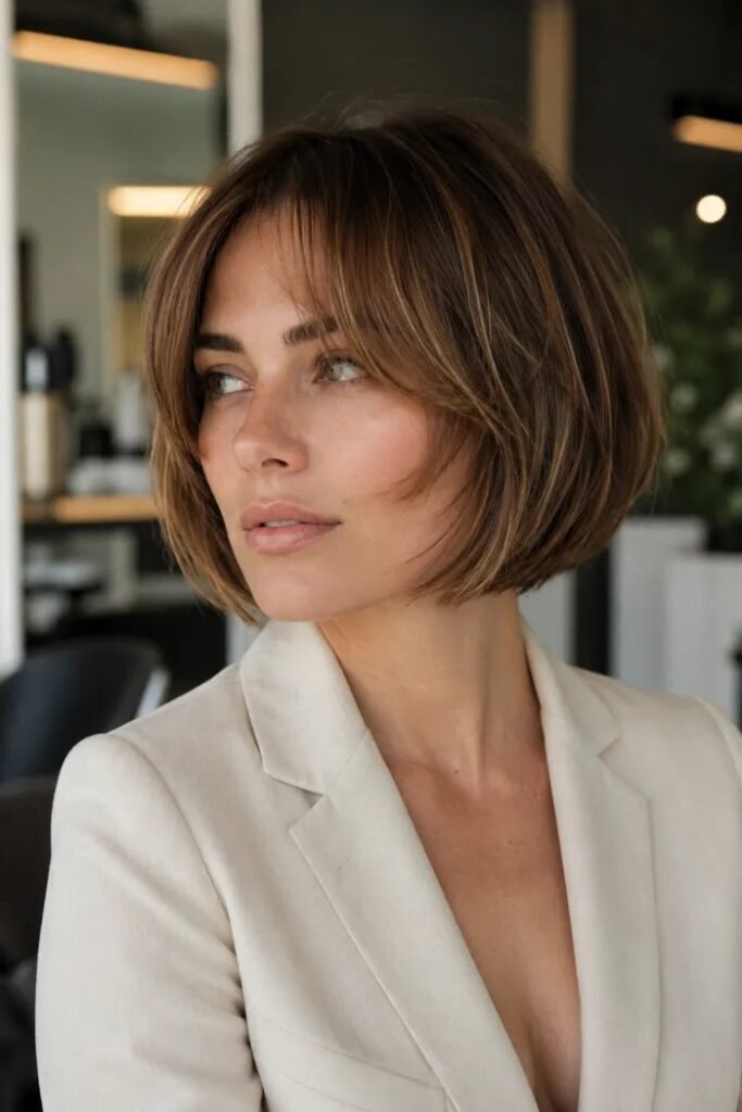Classic Rounded Bob with Delicate Curtain Bangs