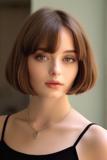 Classic Rounded Bob with Full Bangs