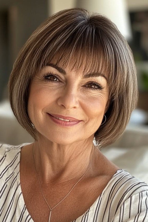 Classic Rounded Bob with Straight Bangs