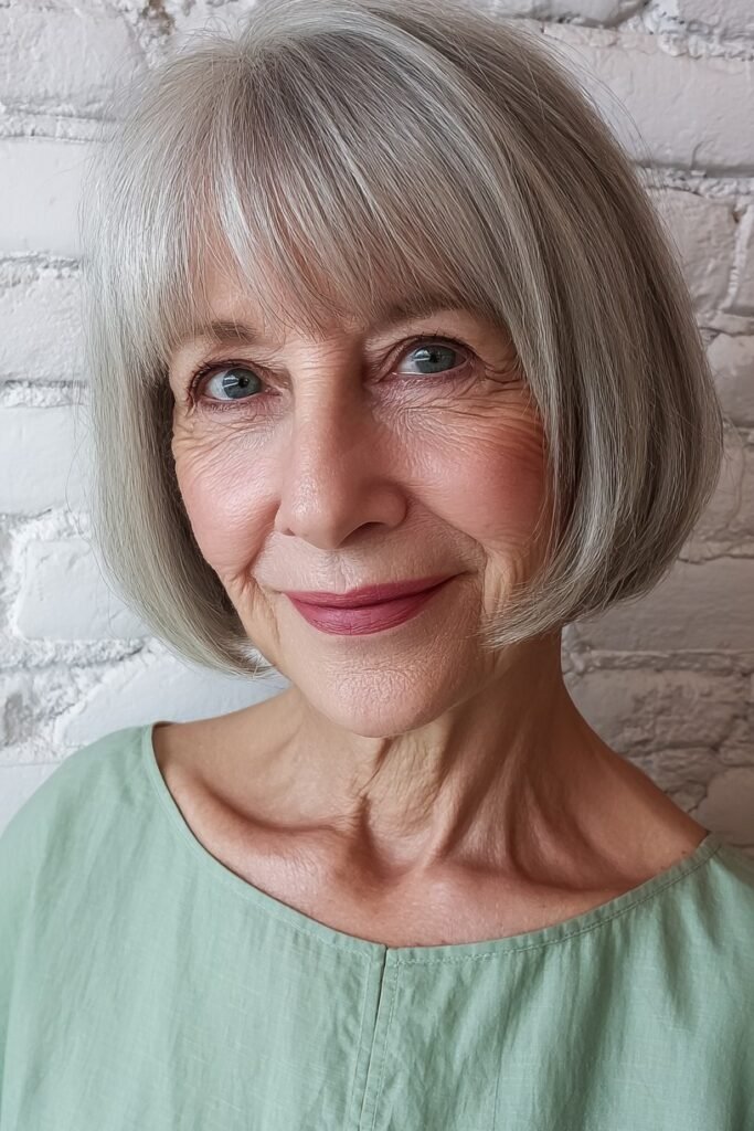 Classic Silver Bob with Rounded Ends and Wispy Bangs