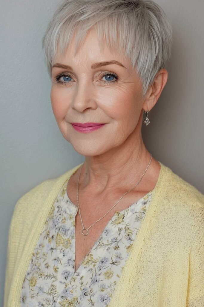 Classic Silver Pixie with Soft Fringe
