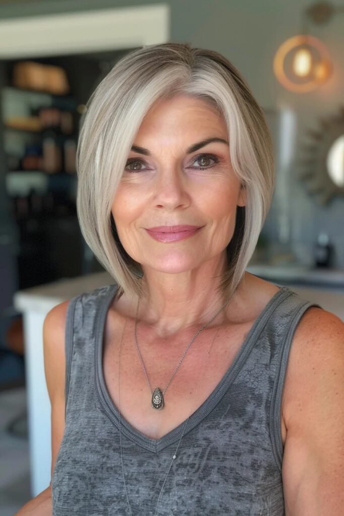 Classic Sleek Blonde Bob with Center Parting