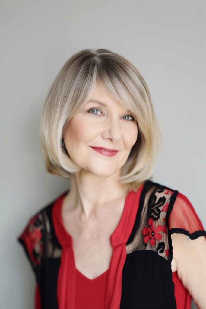 Classic Smooth Bob with Soft Side-Swept Fringe