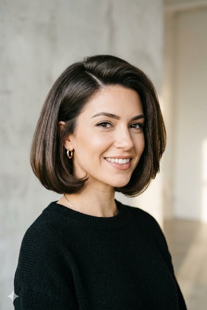 Classic Smooth Brunette Bob with Center Part