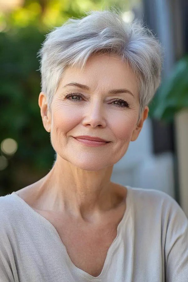 Classic Textured Grey Pixie Cut with Soft Volume