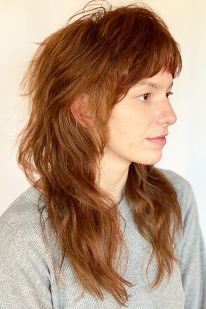Copper Red Shag Haircut with Long Wavy Layers