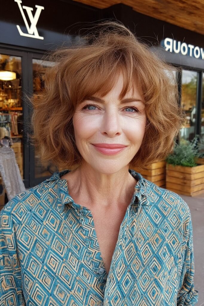 Copper Shaggy Bob with Textured Bangs