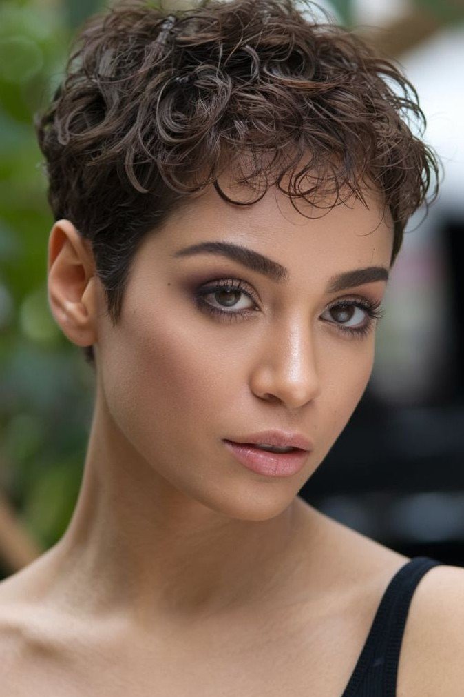 Cropped Curly Pixie with Soft Texturized Waves