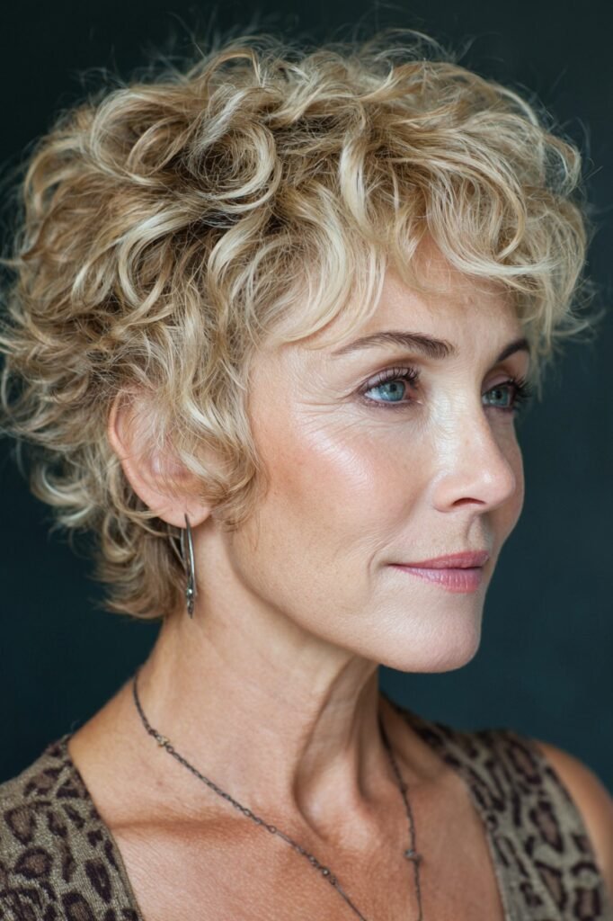 Curly Blonde Pixie with Layered Volume