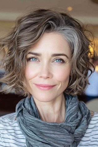 Curly Bob with Face-Framing Silver Highlights