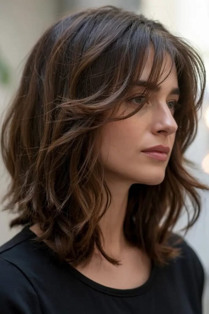 Dark Brown Layered Cut with Soft Wispy Fringe