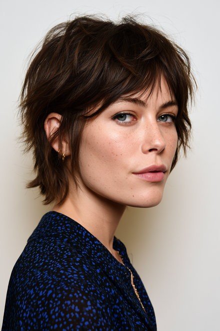 Dark Brown Layered Shag with Face-Framing Pieces