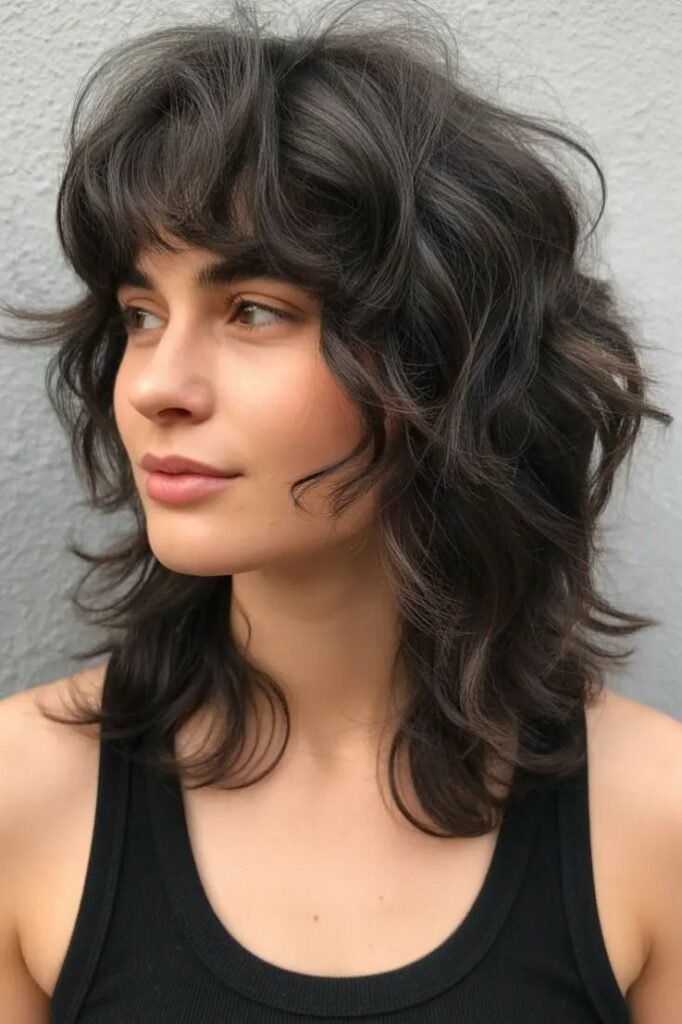 Dark Brown Shag with Soft Textured Fringe