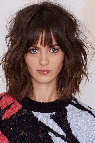 Dark Brown Wavy Shag Bob with Choppy Fringe