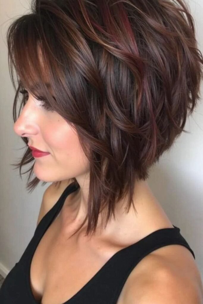 Dark Brunette Tousled Wavy Bob