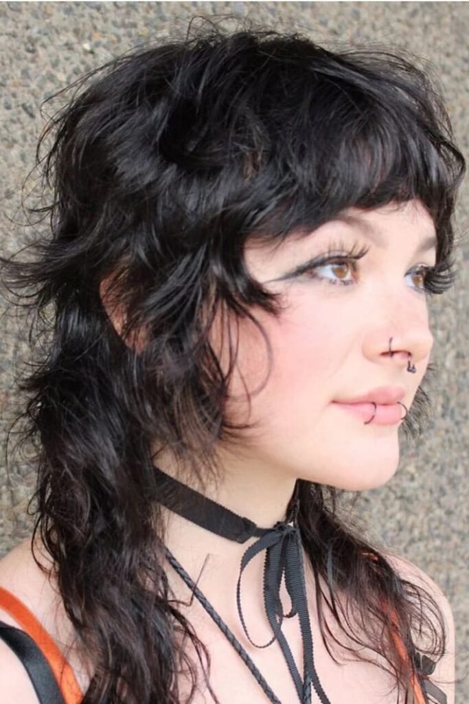Dark Edgy Shag with Choppy Bangs