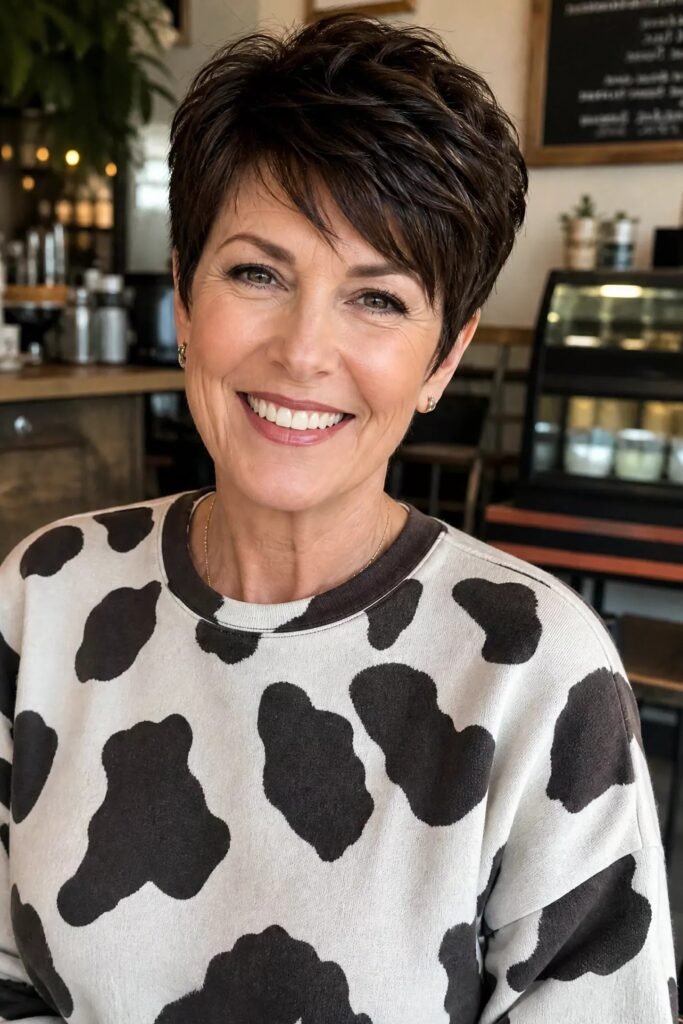 Dark Pixie Cut with Layered Top