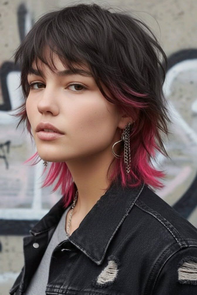Dark Shag with Vivid Pink Dip-Dyed Ends