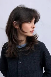Dark Shaggy Layers with Soft Curtain Bangs
