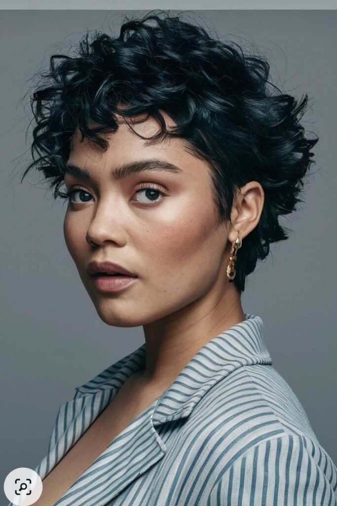 Dark Short Curly Pixie with Soft Texturized Layers