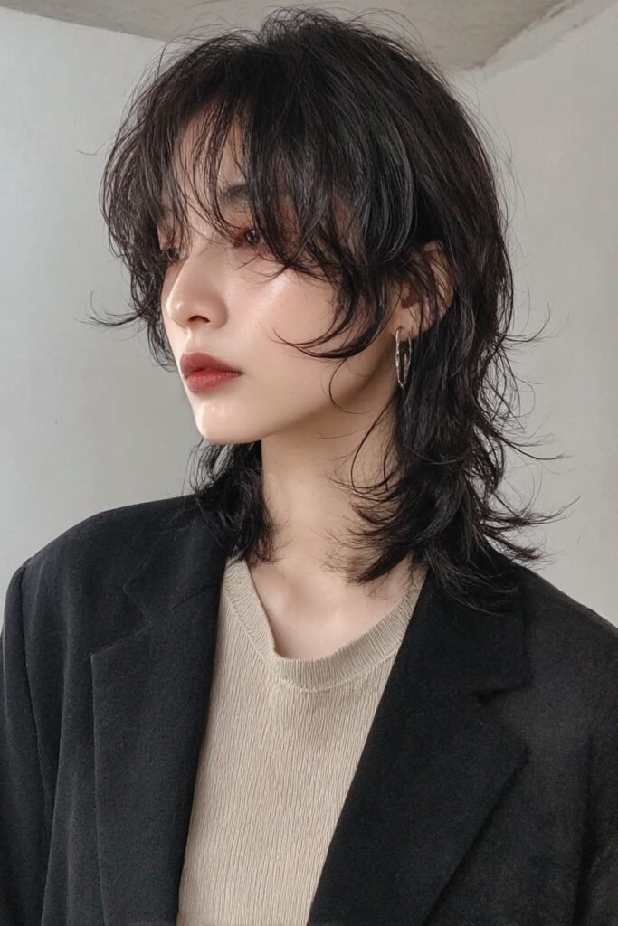 Dark Wavy Shag with Soft Face-Framing Layers