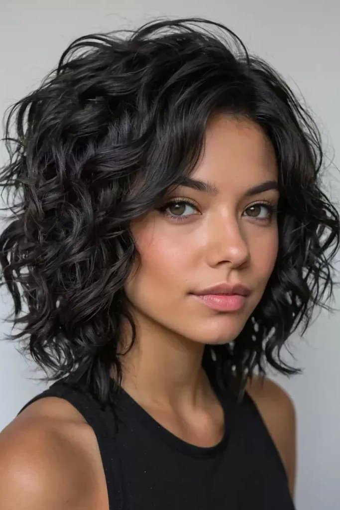 Deep Espresso Wavy Textured Bob with Tousled Layers
